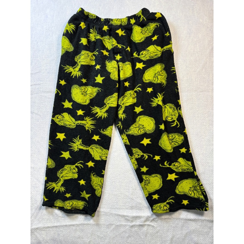 Dr Seuss The Grinch Fleece Pajama Pants Black Lime Green Stars Lounge Bottoms